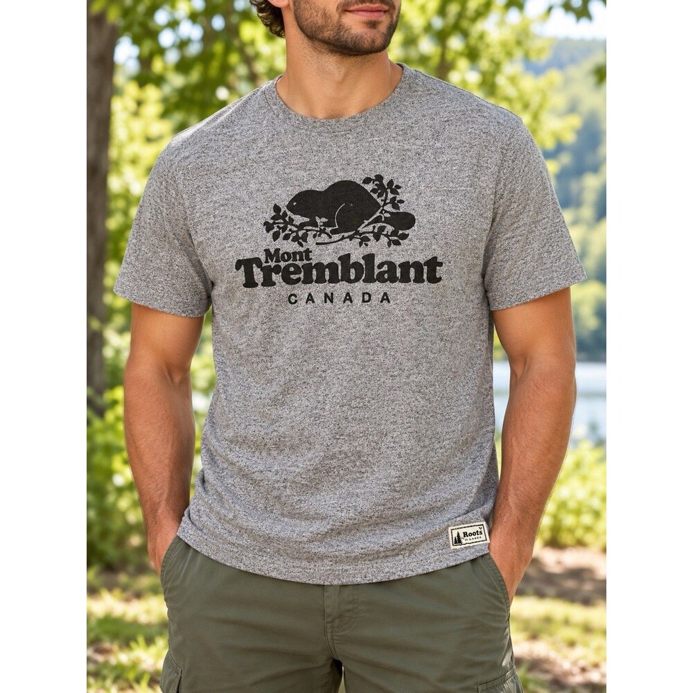 Roots Canada Mont Tremblant T Shirt Gray Heather Canadian Beaver Logo Men’s L/G